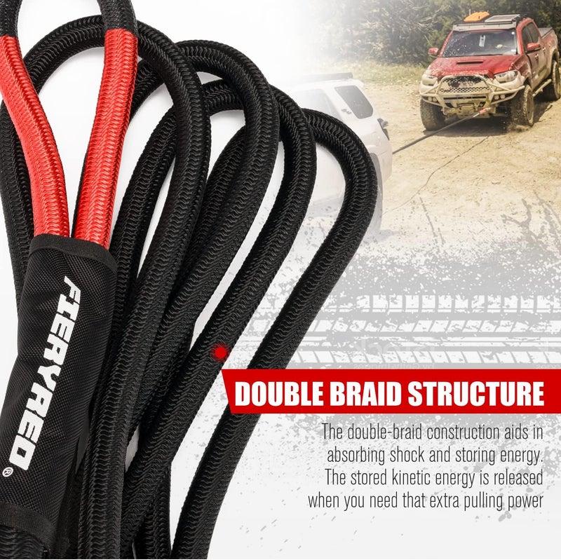 FIERYRED Kinetic Energy Recovery Rope 30FT 7/8 Inch- Power Stretch Snatch Strap Vehicle Tow Rope with Reinforced Loops Protective Sleeve Tote Bag for Off-Road 4x4 ATV UTV Pickup - Image 3